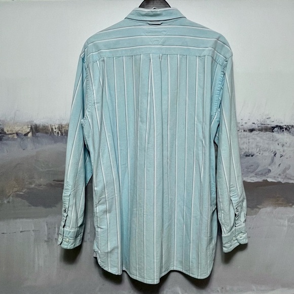 TOMMY HILFIGER Long Sleeve Oxford Stripe Shirt Men's XL Aqua Button-Down COASTAL - Picture 2 of 14
